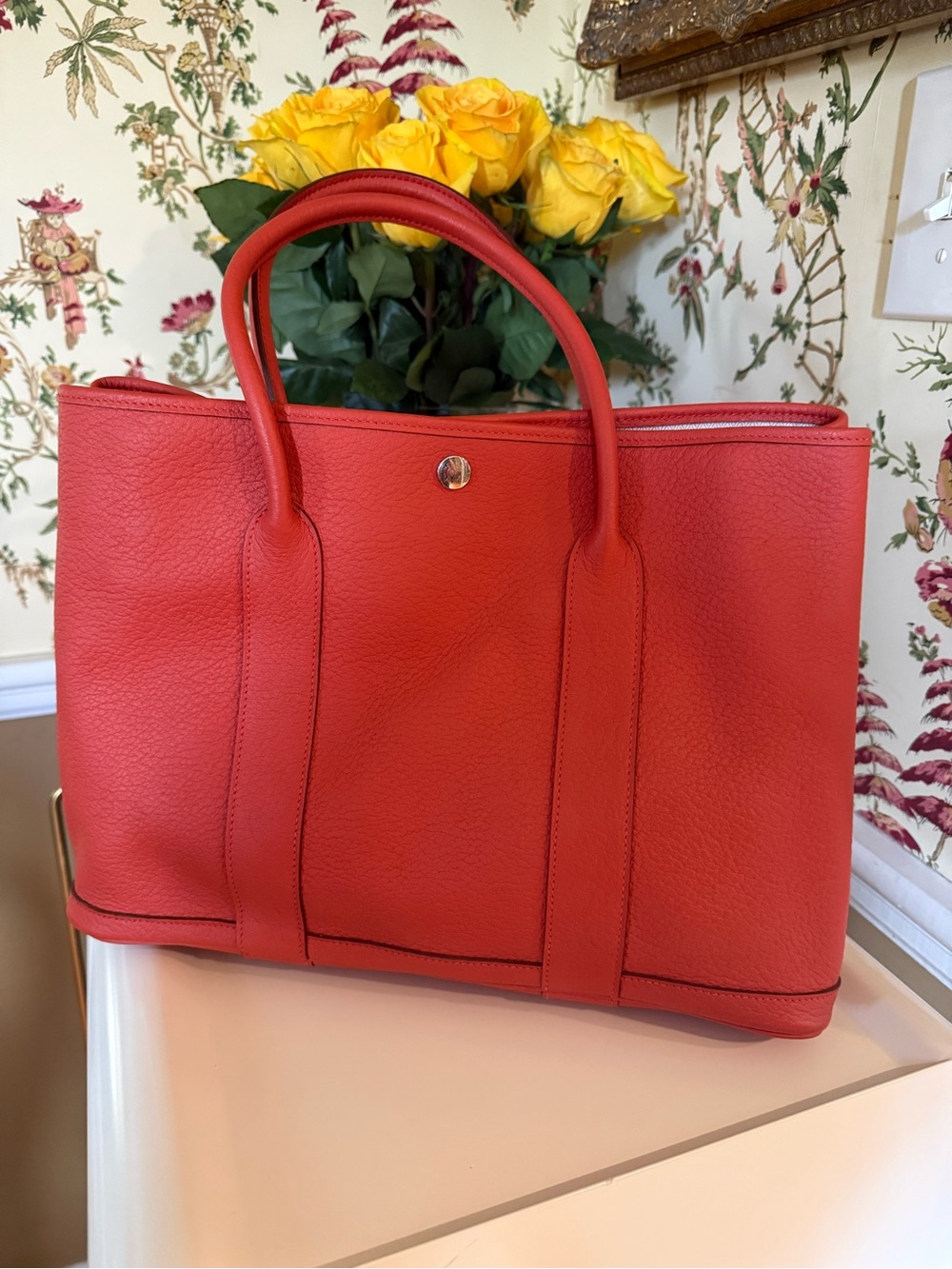 Hermès Garden Party 36 MM Warm Coral Negonda Leather Tote